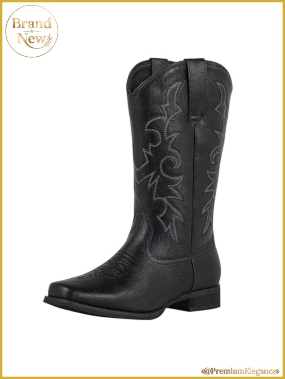Womens Western Cowboy Boots Square Toe Embroidered Wide Calf Mid Calf Faux